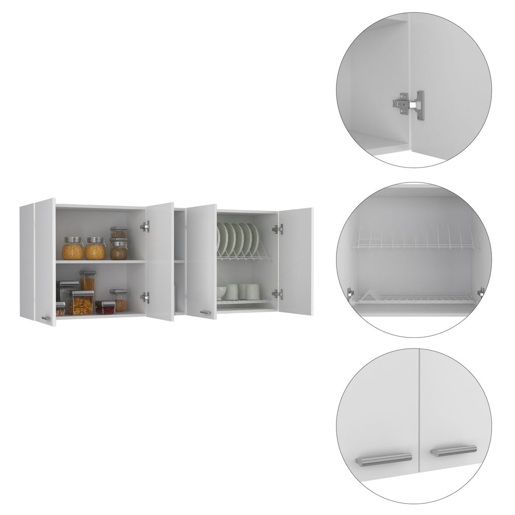Portofino 150 Wall Cabinet – Double Door, Open Shelving, Built-In Dish Rack – White
