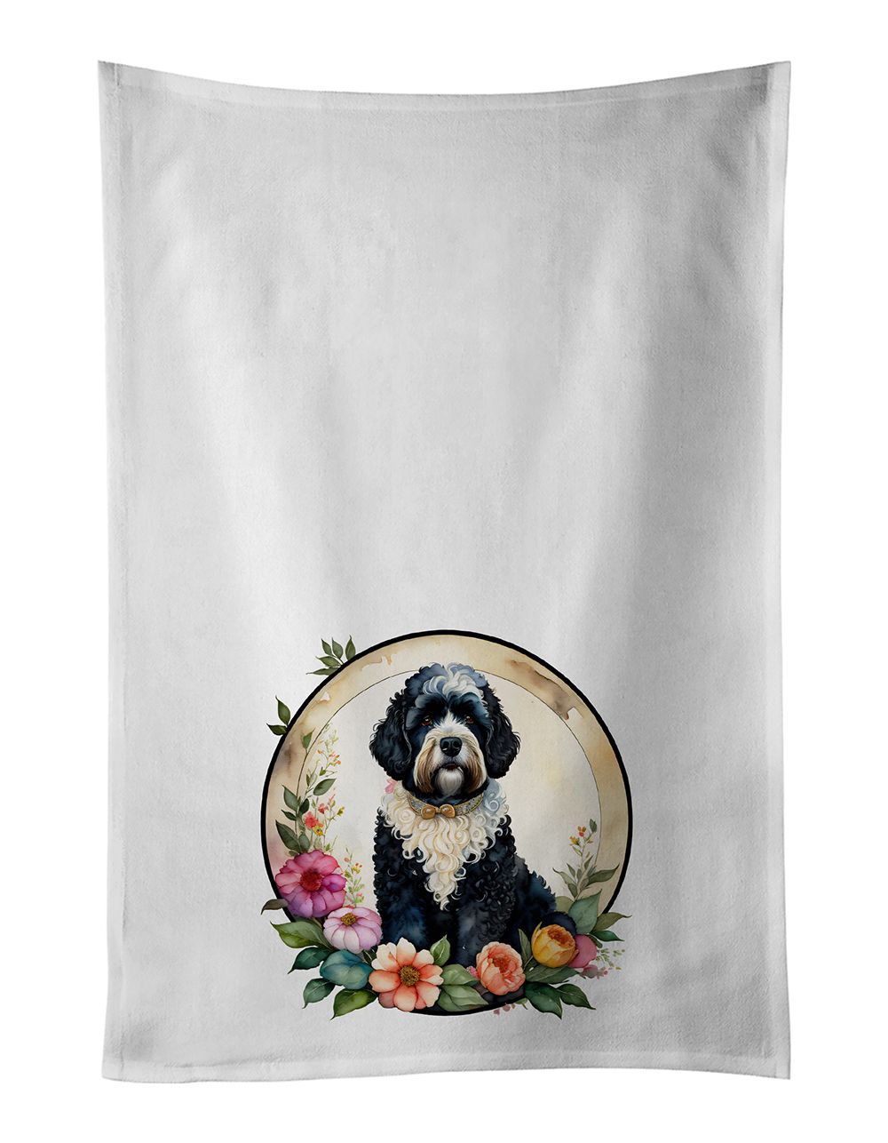 Portuguese Water Dog and Flowers Kitchen Towel Set
