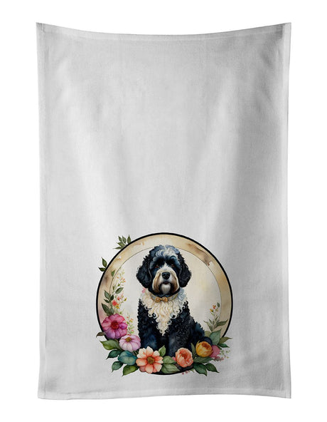 Portuguese Water Dog and Flowers Kitchen Towel Set