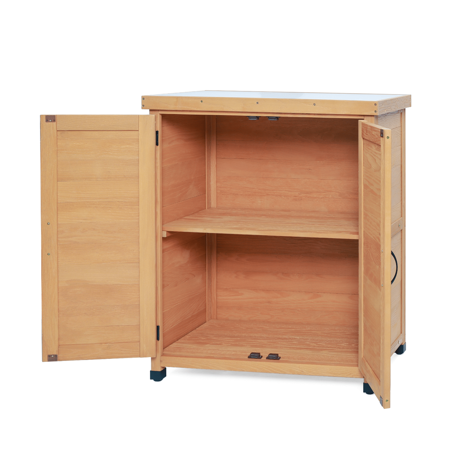 Outdoor Potting Bench with Storage Cabinet and Metal Table Top