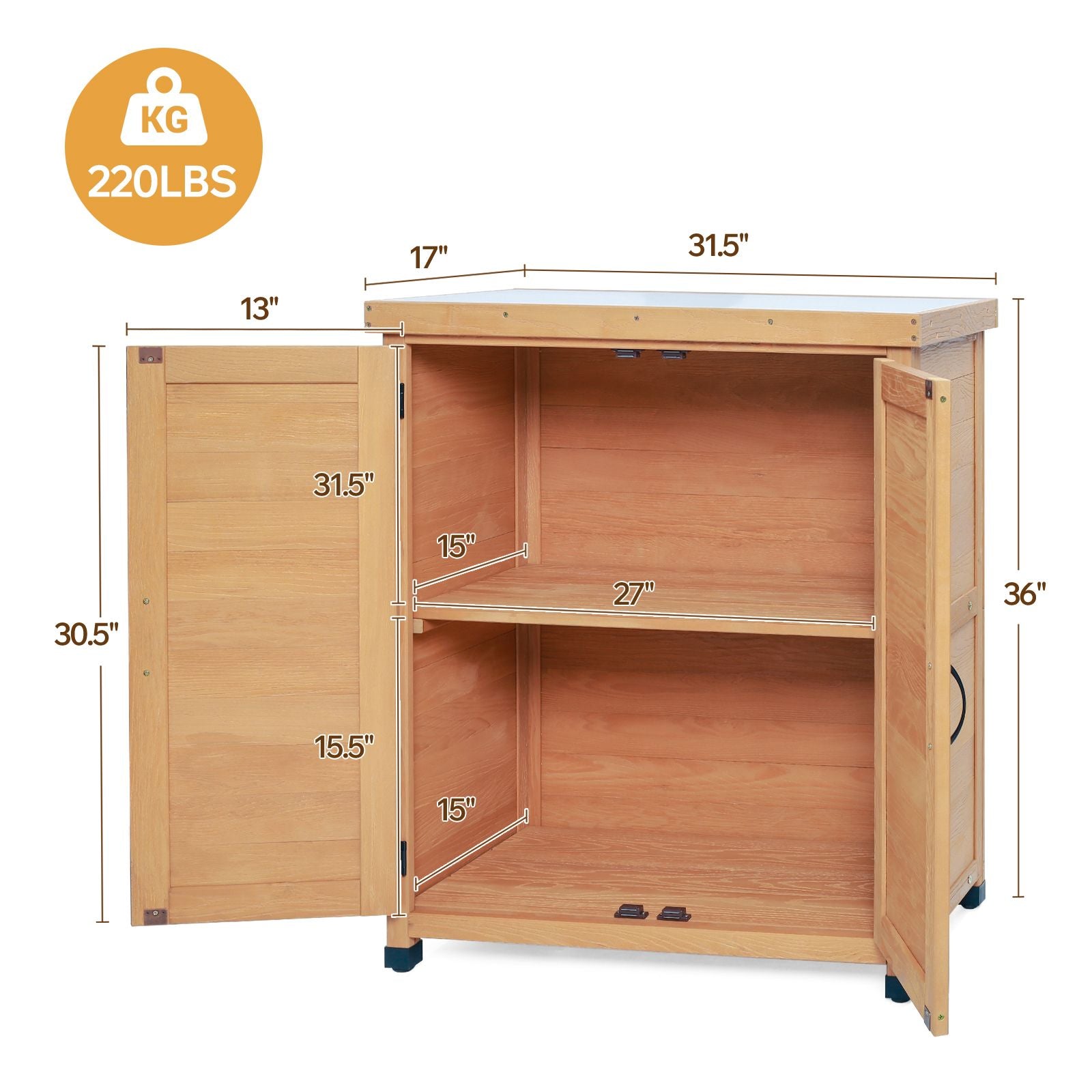 Outdoor Potting Bench with Storage Cabinet and Metal Table Top