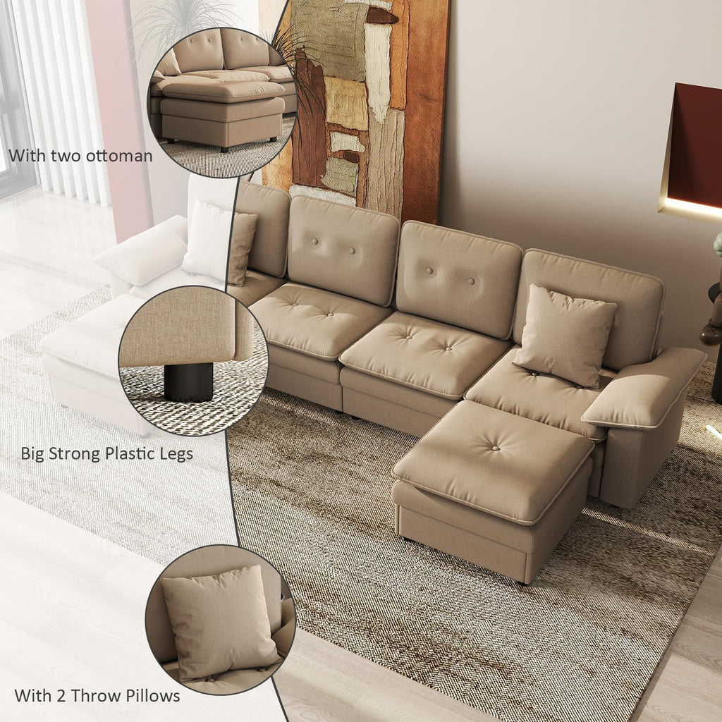 Six-Seat Modular Sectional with Movable Ottoman