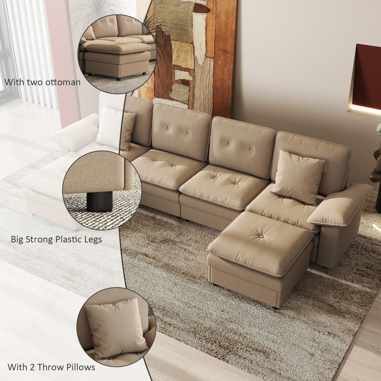 Six-Seat Modular Sectional with Movable Ottoman
