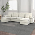 Six-Seat Modular Sectional with Movable Ottoman - Beige White