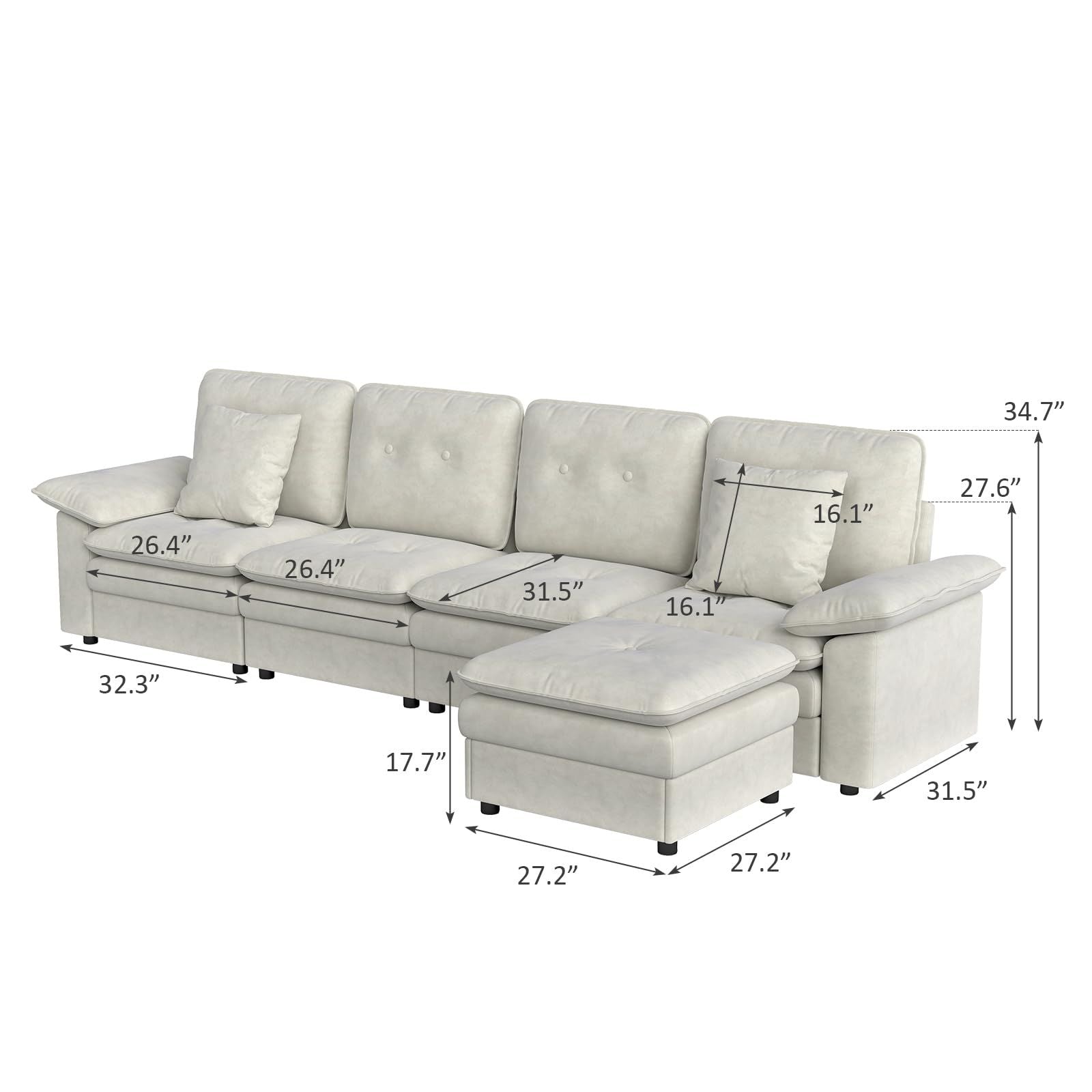 Six-Seat Modular Sectional with Movable Ottoman