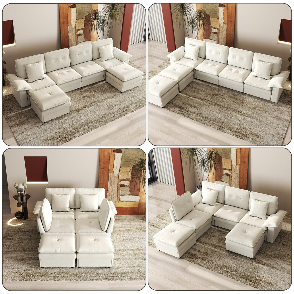 Six-Seat Modular Sectional with Movable Ottoman