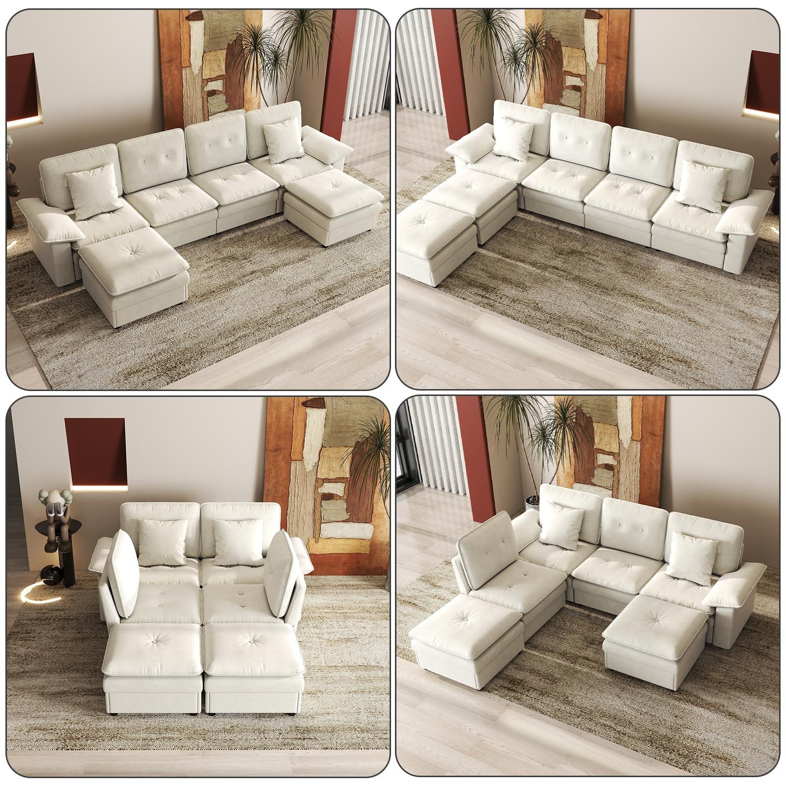 Six-Seat Modular Sectional with Movable Ottoman