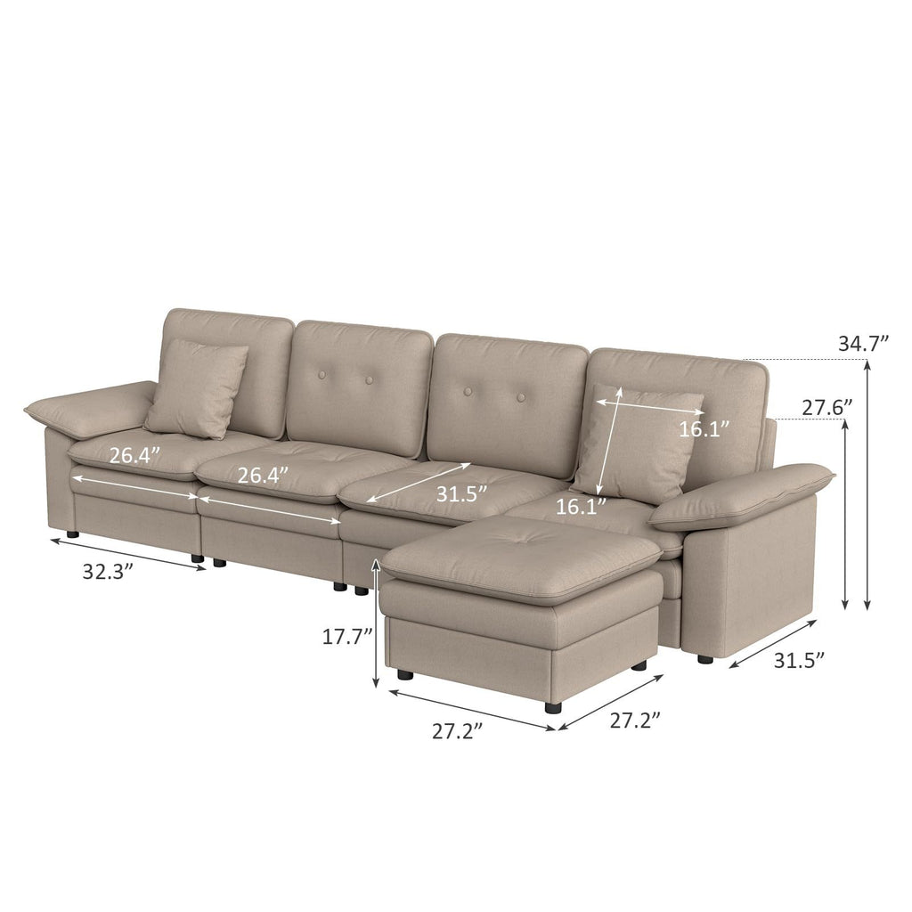 Six-Seat Modular Sectional with Movable Ottoman