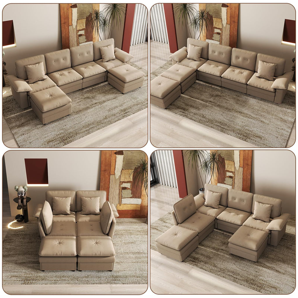 Six-Seat Modular Sectional with Movable Ottoman