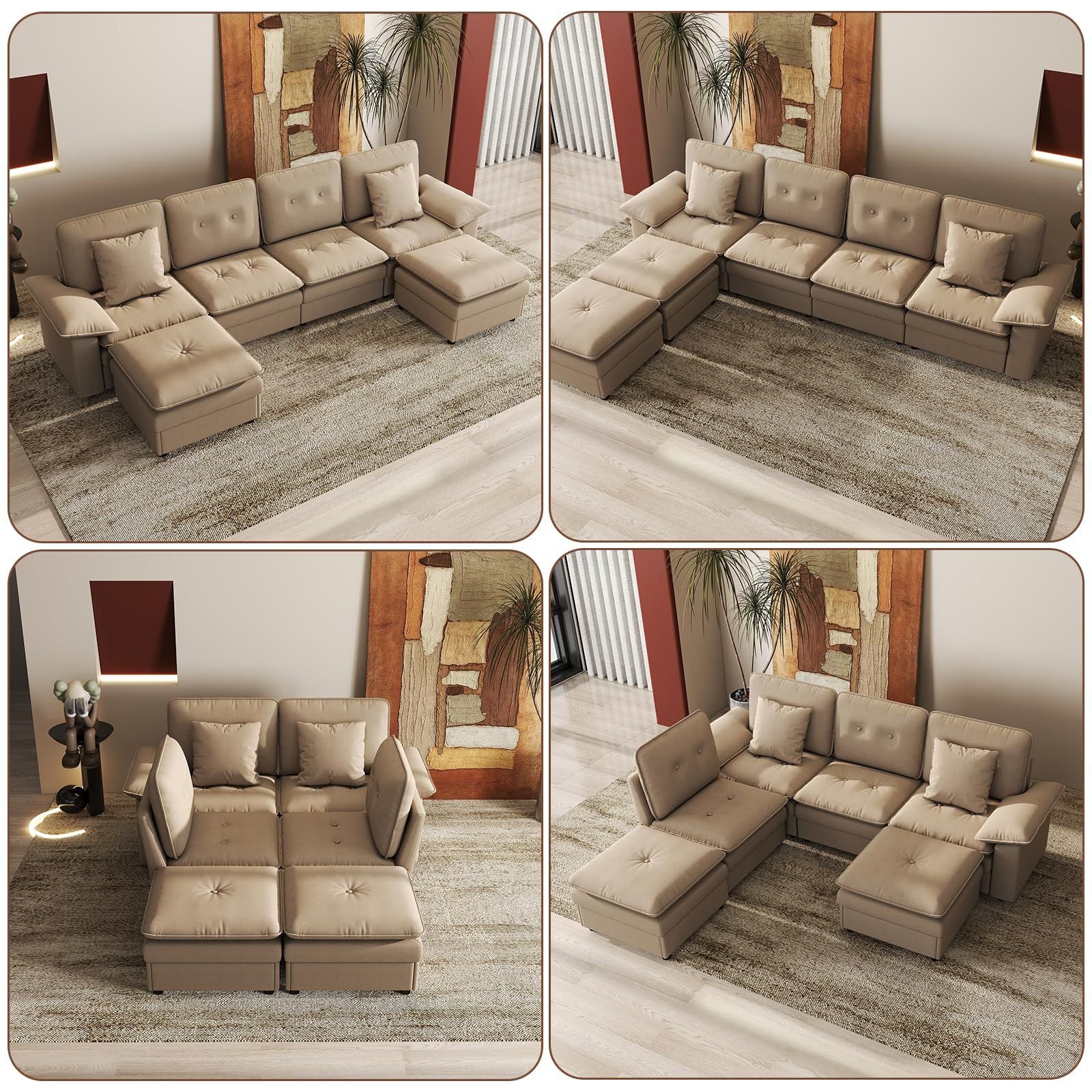 Six-Seat Modular Sectional with Movable Ottoman