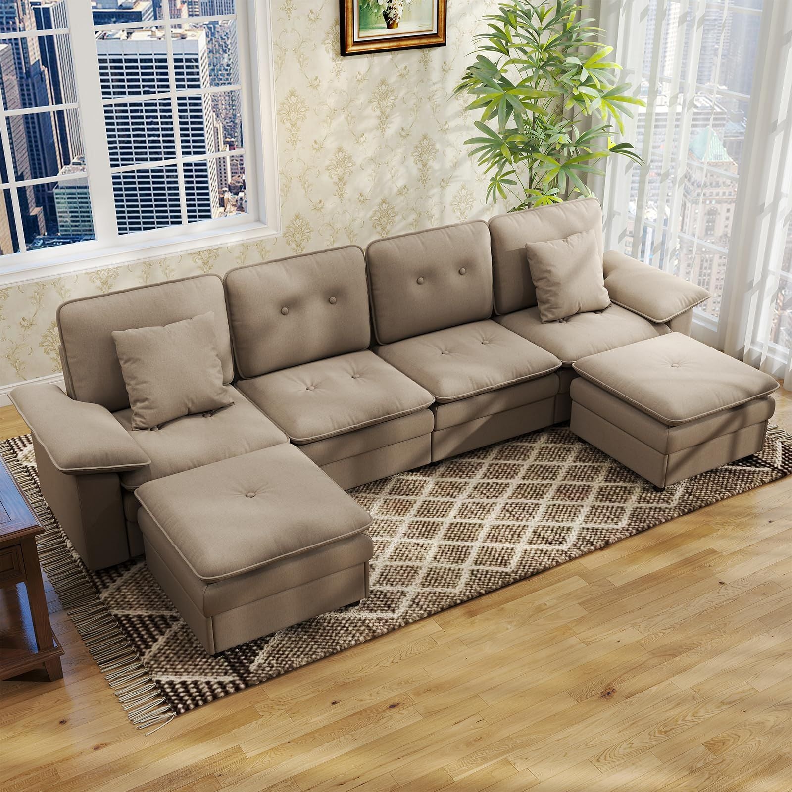 Six-Seat Modular Sectional with Movable Ottoman