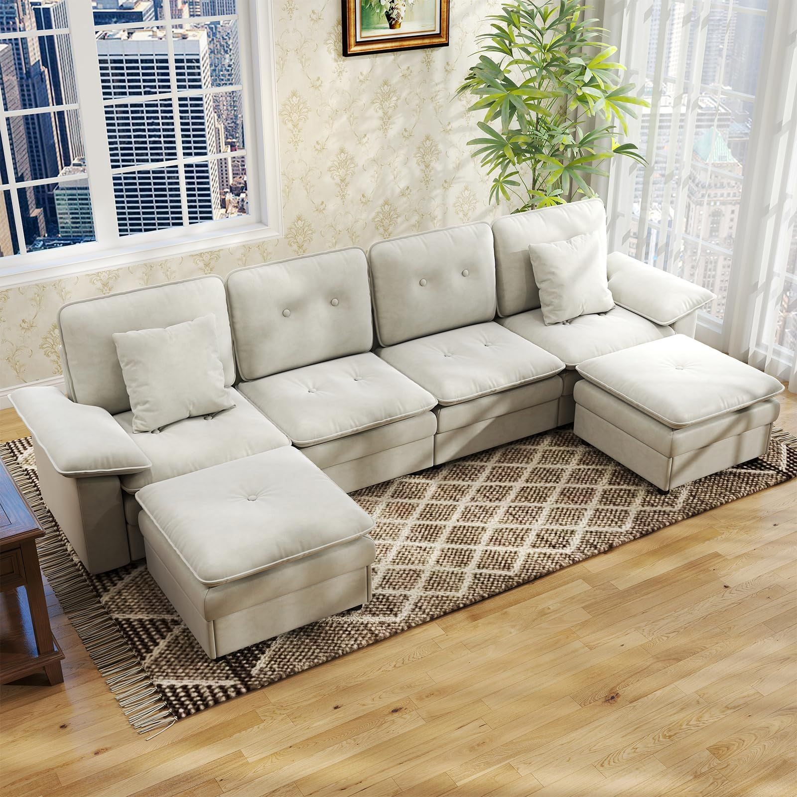 Six-Seat Modular Sectional with Movable Ottoman