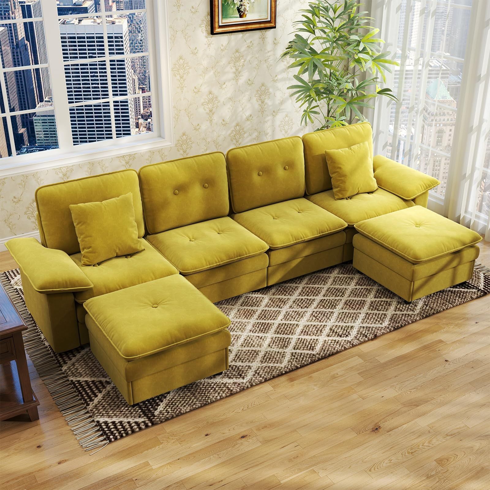 Six-Seat Modular Sectional with Movable Ottoman
