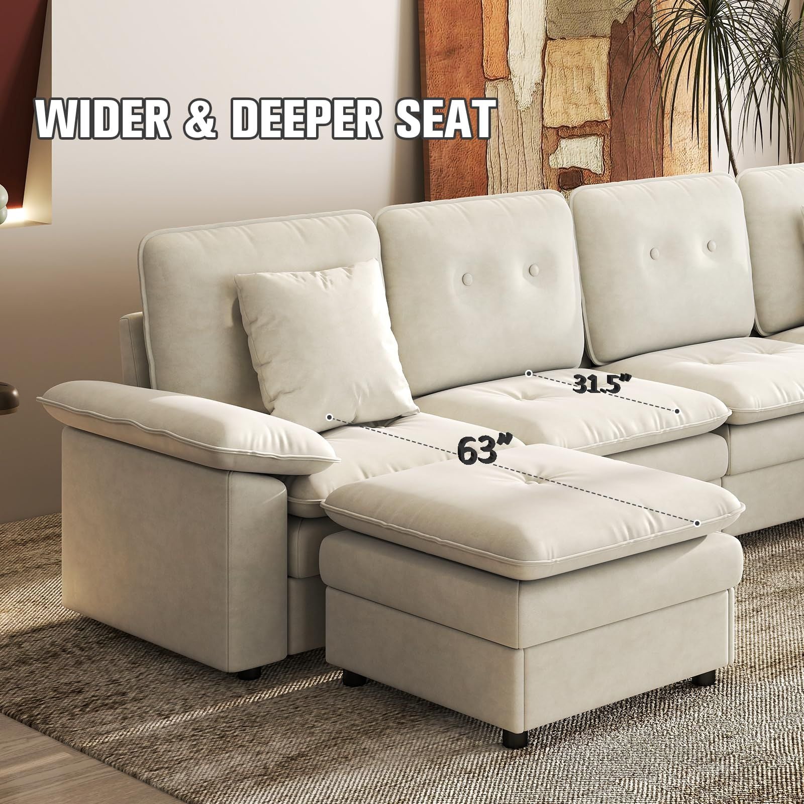 Six-Seat Modular Sectional with Movable Ottoman