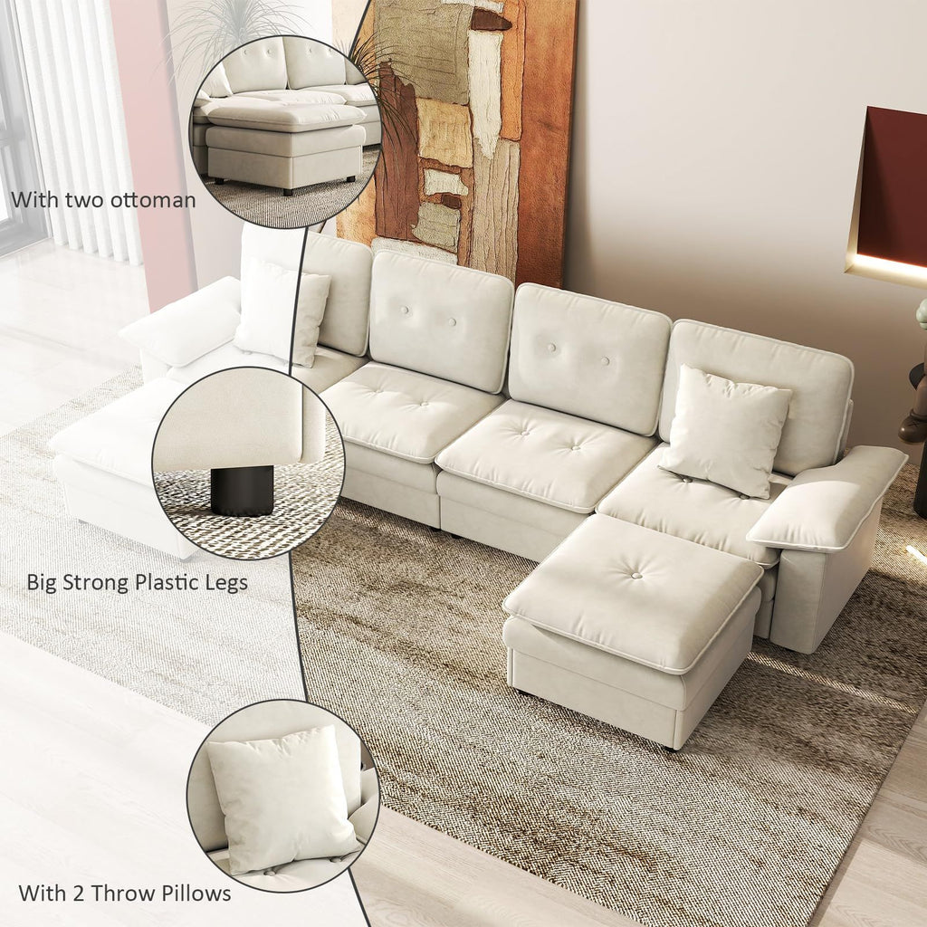 Six-Seat Modular Sectional with Movable Ottoman