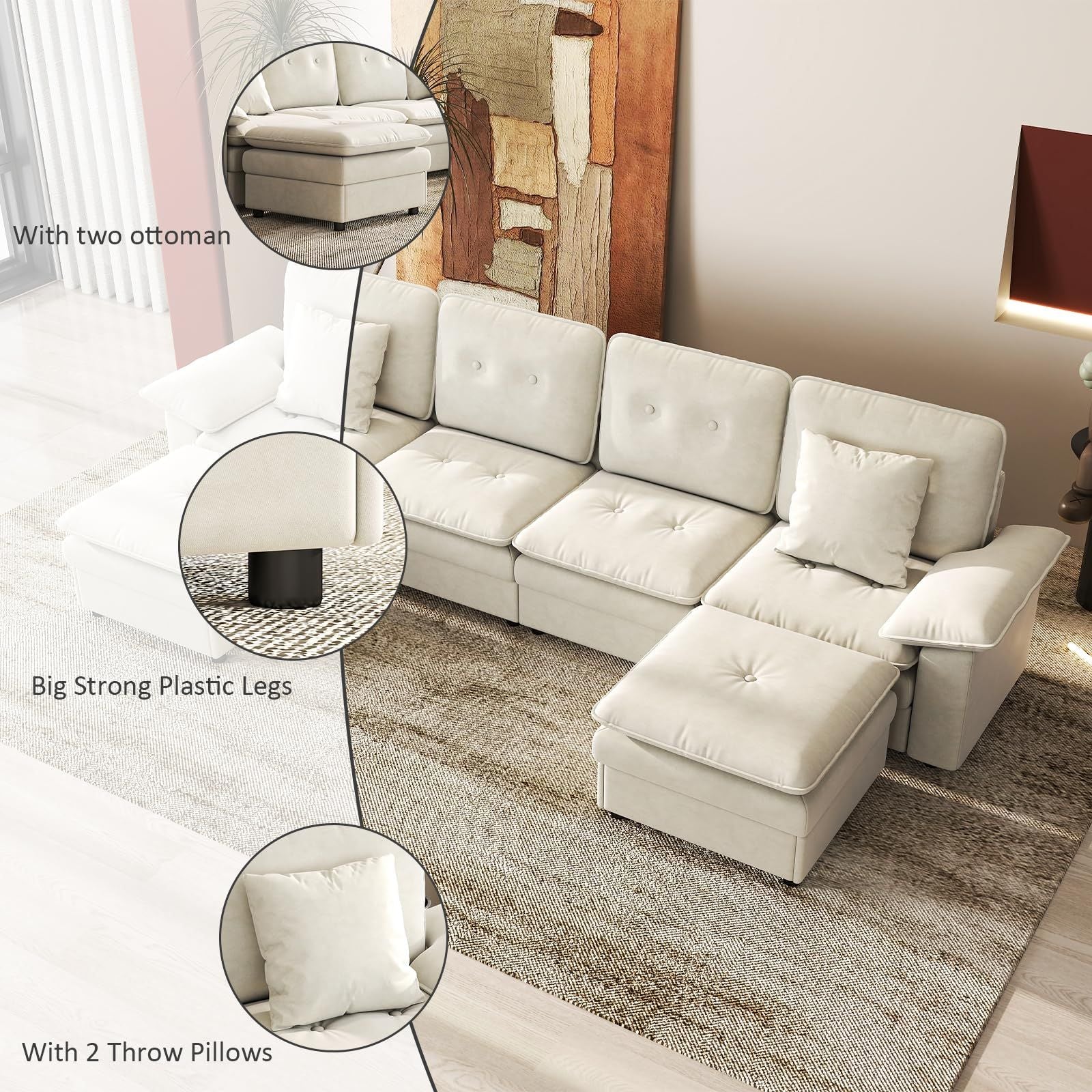 Six-Seat Modular Sectional with Movable Ottoman