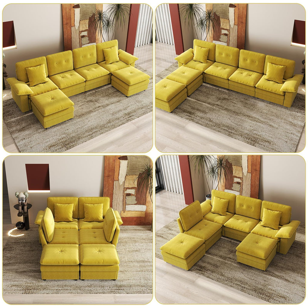 Six-Seat Modular Sectional with Movable Ottoman