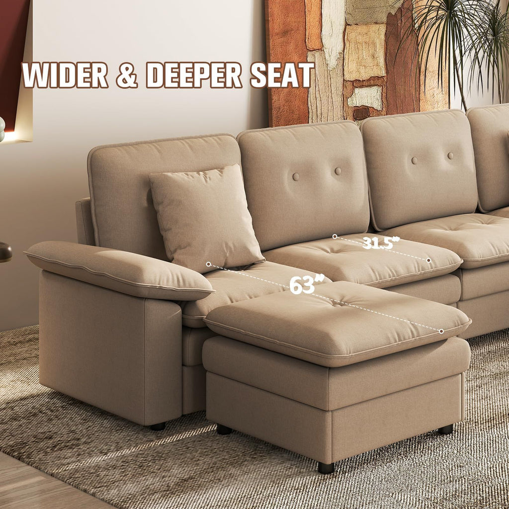 Six-Seat Modular Sectional with Movable Ottoman