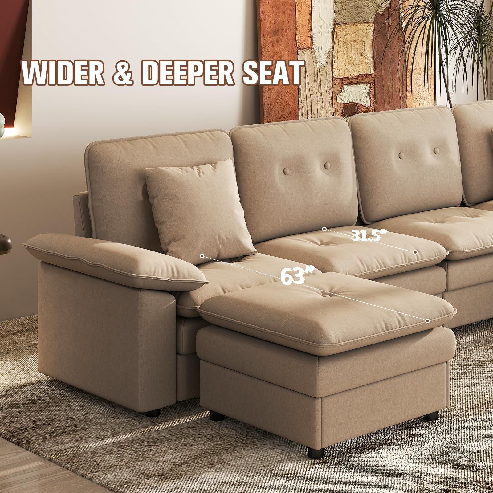 Six-Seat Modular Sectional with Movable Ottoman