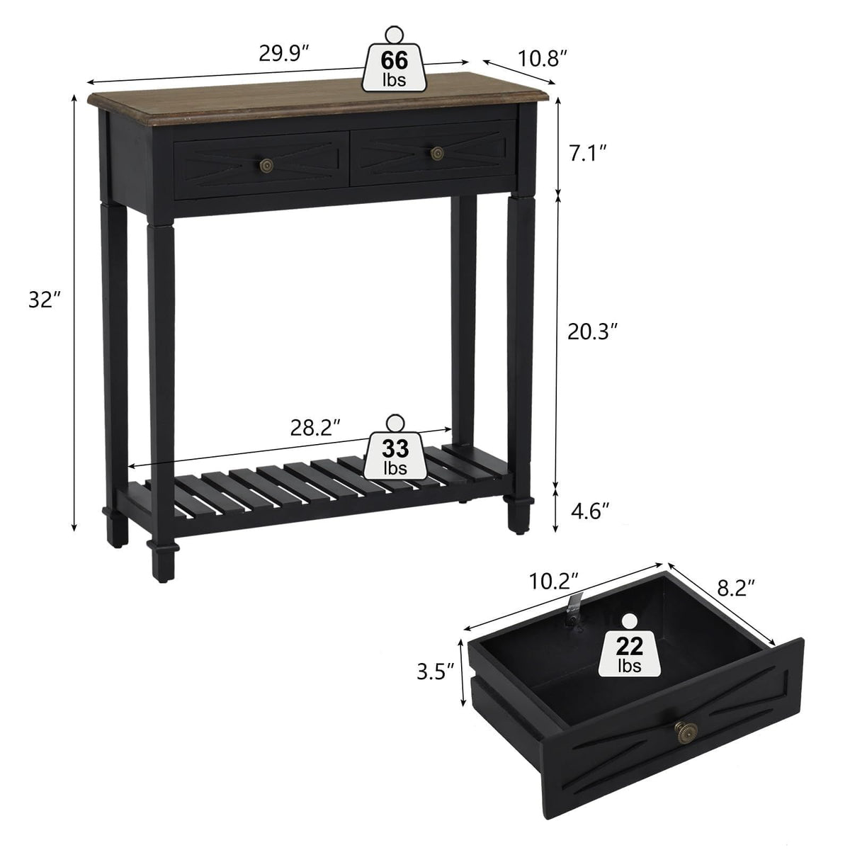 Narrow Entryway Console Table with Drawers and Shelf