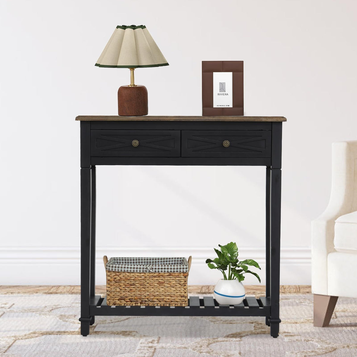 Narrow Entryway Console Table with Drawers and Shelf
