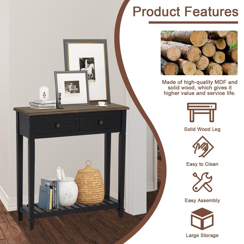 Narrow Entryway Console Table with Drawers and Shelf