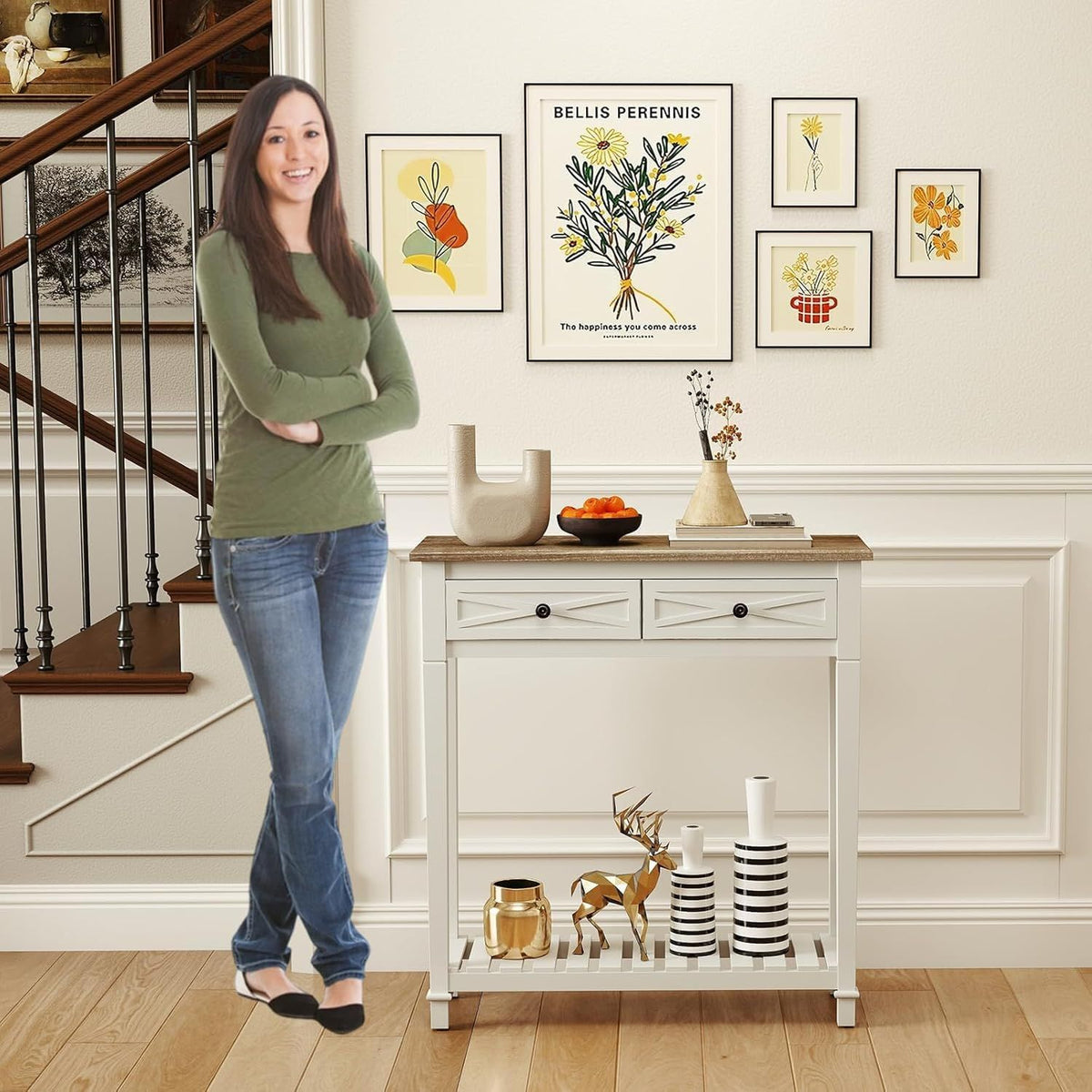 Narrow Entryway Console Table with Drawers and Shelf