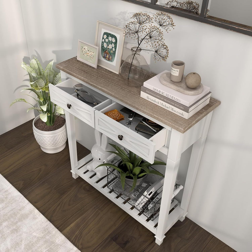 Narrow Entryway Console Table with Drawers and Shelf