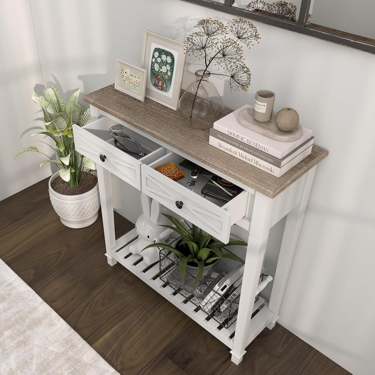 Narrow Entryway Console Table with Drawers and Shelf