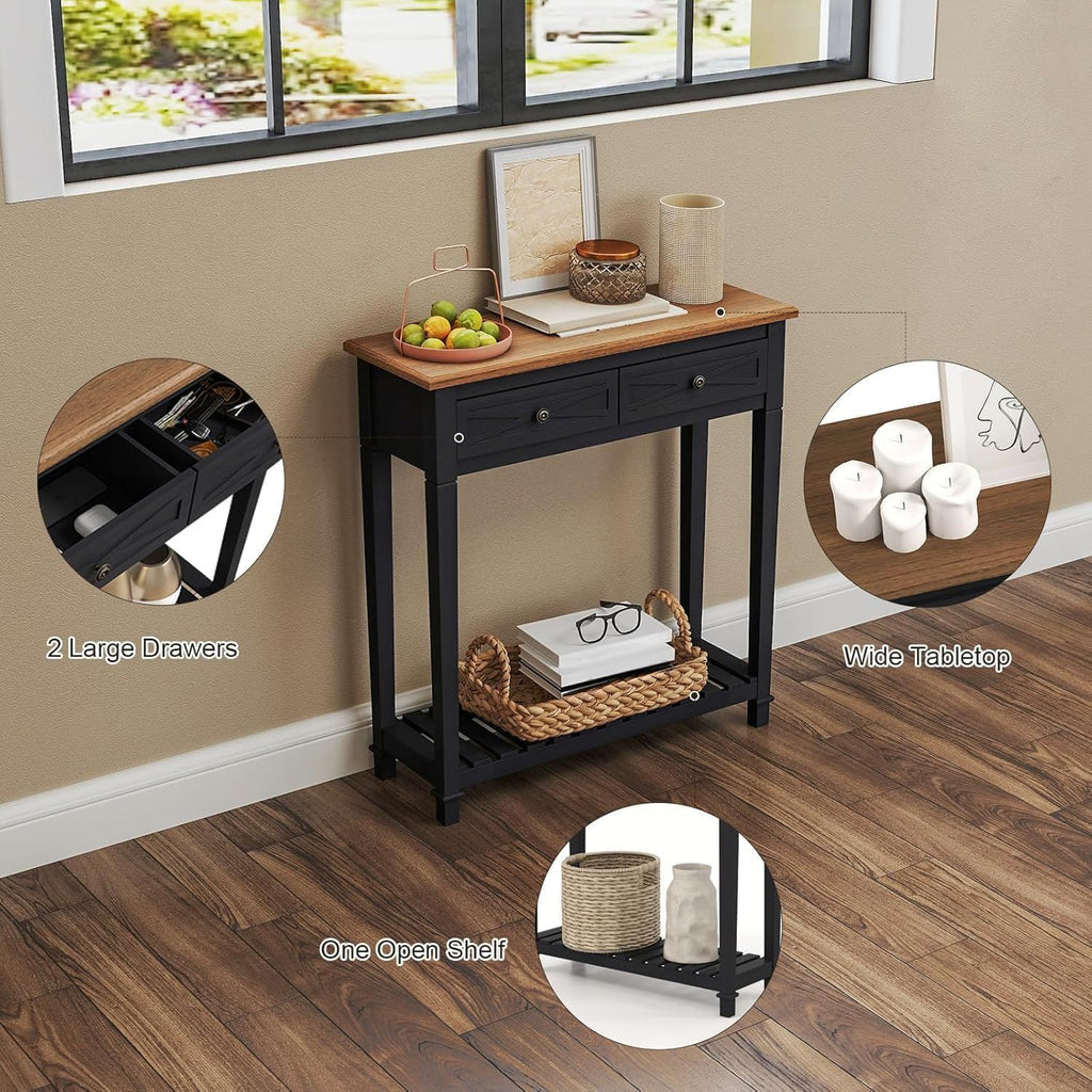 Narrow Entryway Console Table with Drawers and Shelf