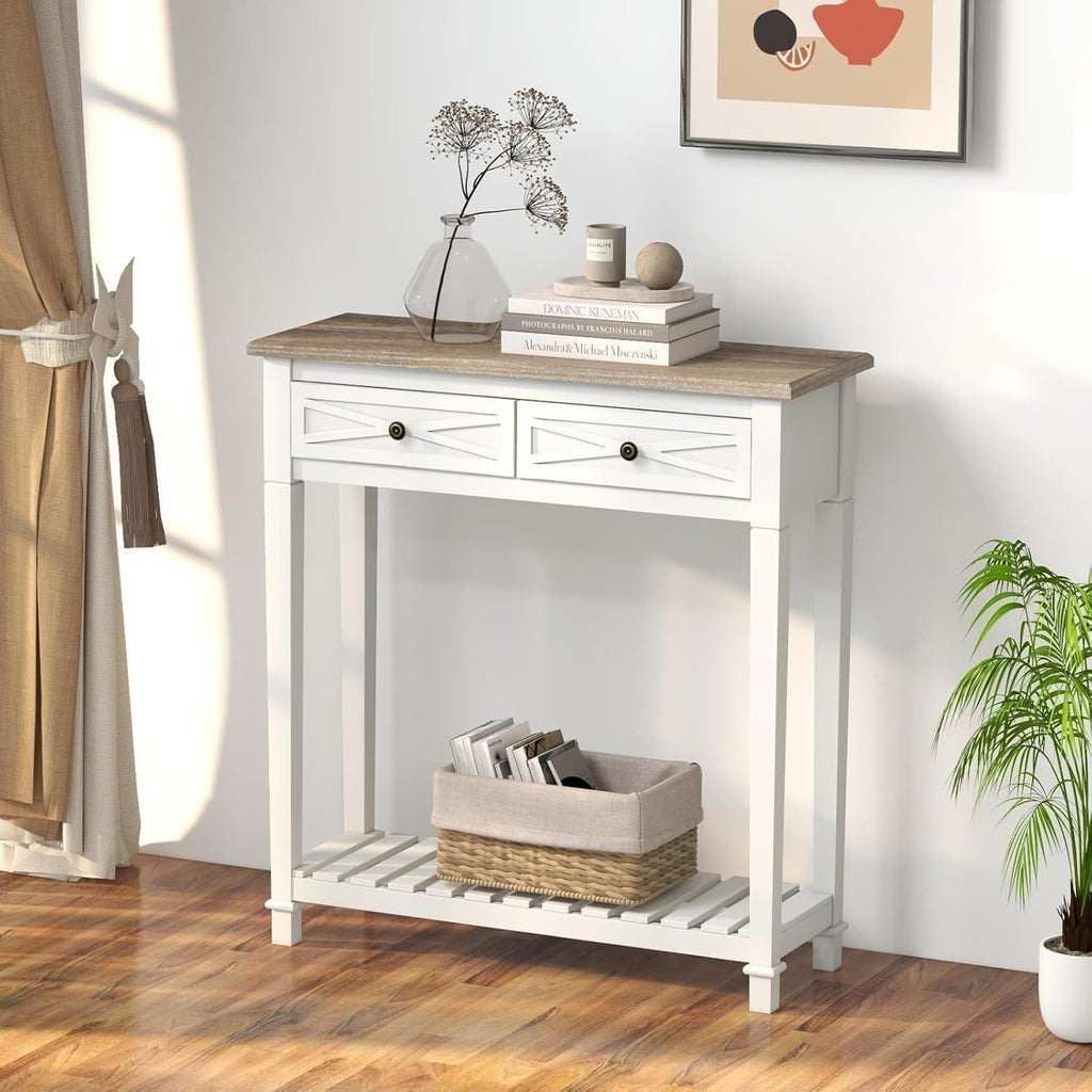 Narrow Entryway Console Table with Drawers and Shelf