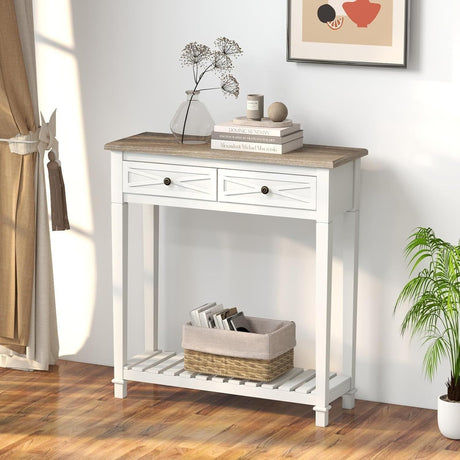 Narrow Entryway Console Table with Drawers and Shelf