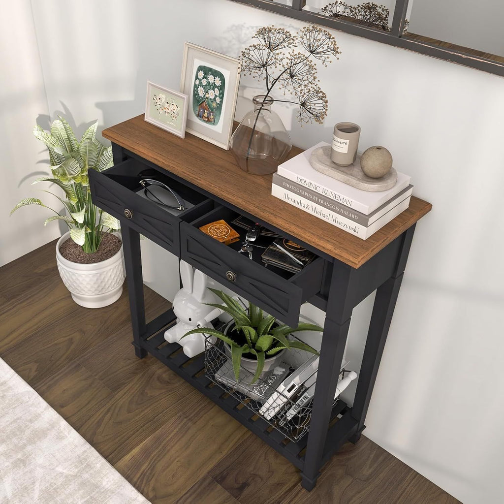 Narrow Entryway Console Table with Drawers and Shelf
