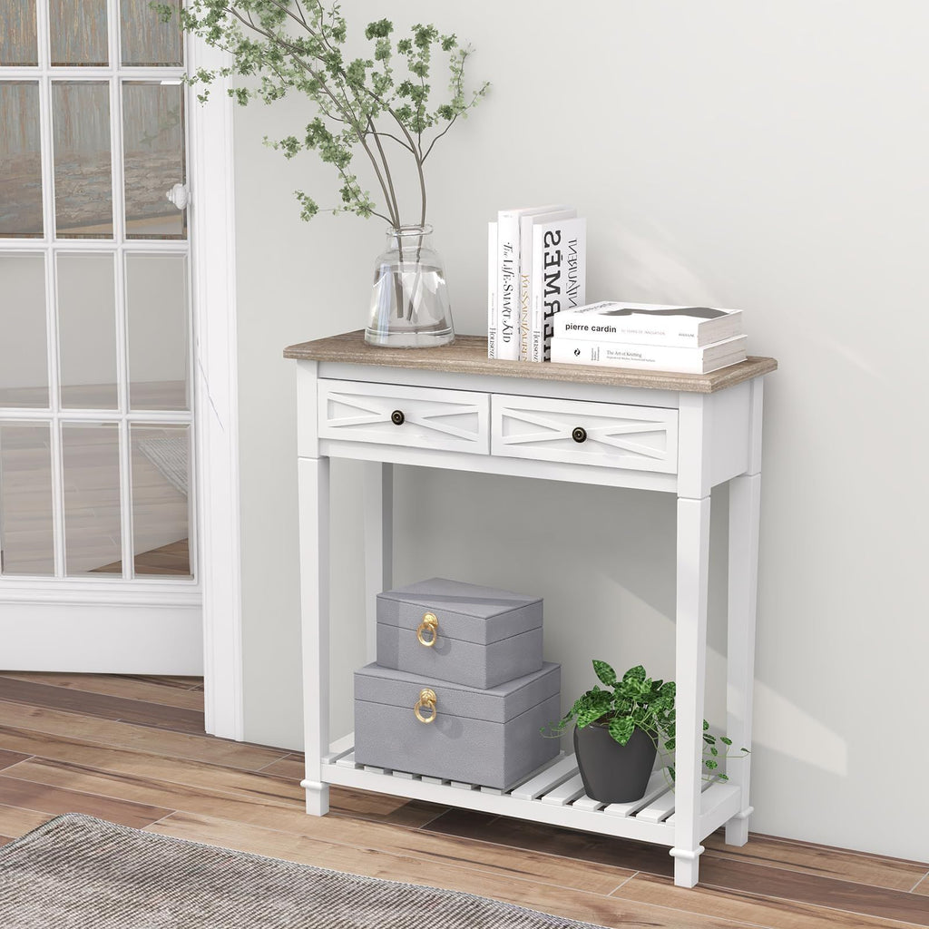 Narrow Entryway Console Table with Drawers and Shelf