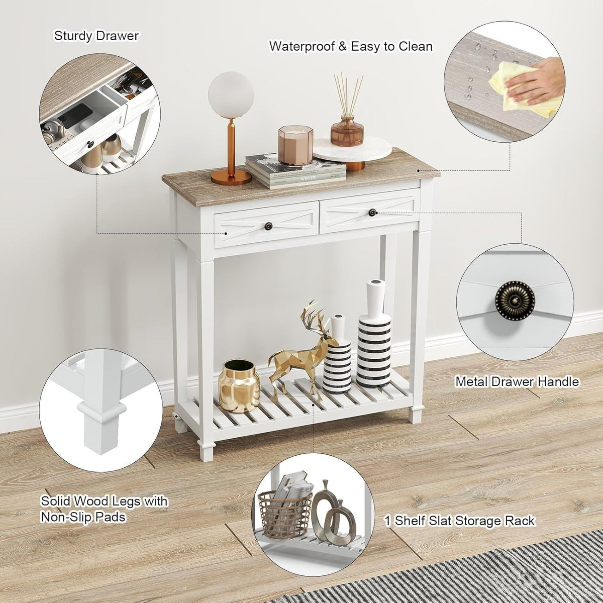 Narrow Entryway Console Table with Drawers and Shelf
