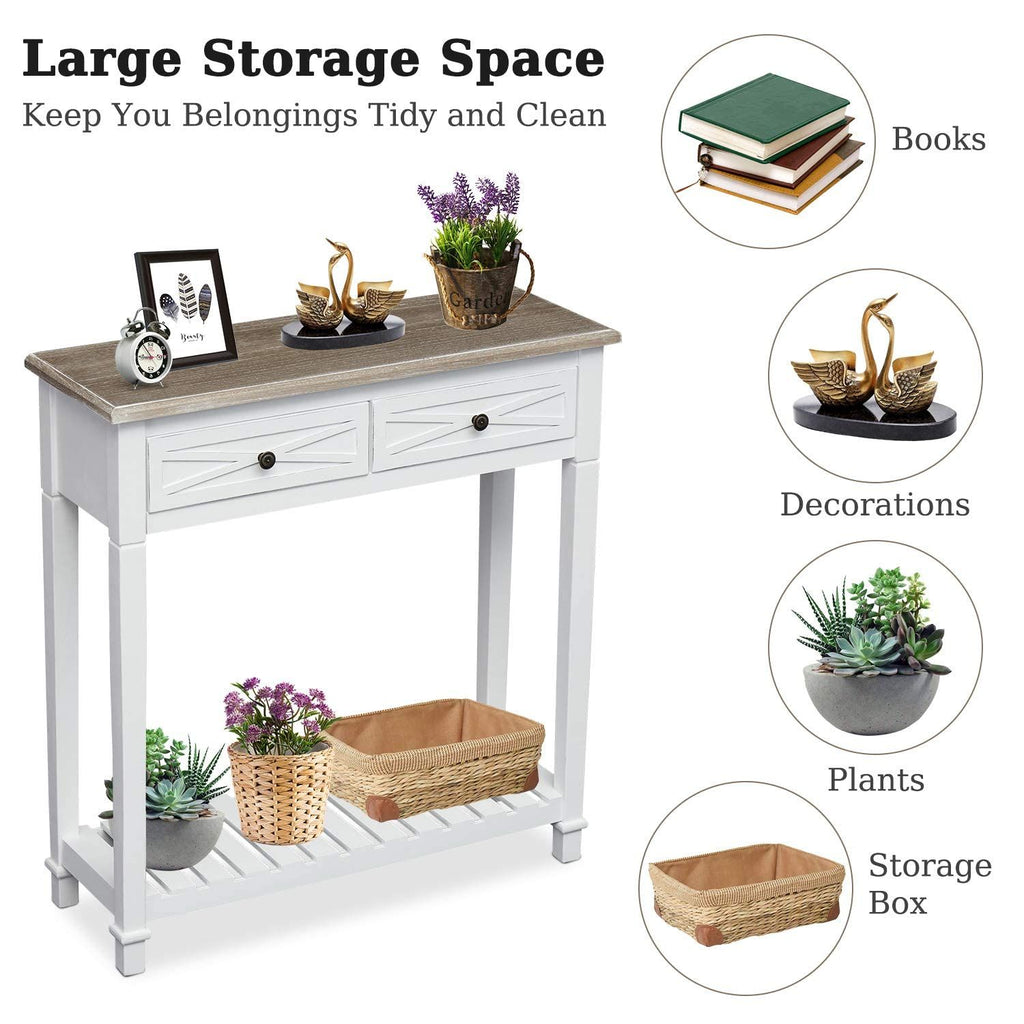 Narrow Entryway Console Table with Drawers and Shelf