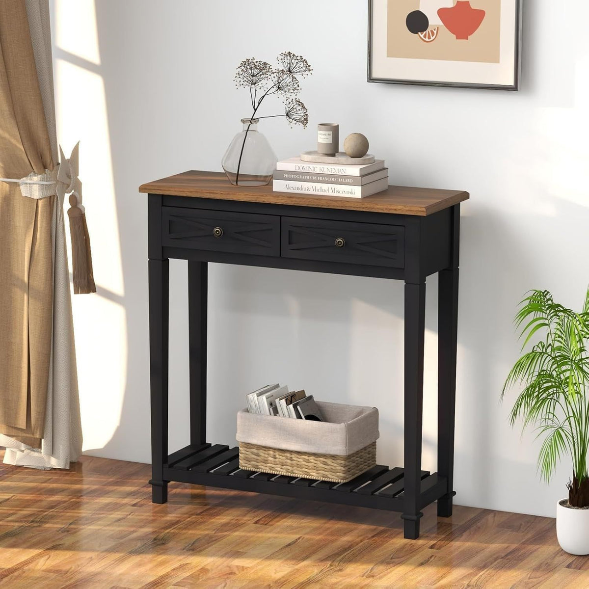 Narrow Entryway Console Table with Drawers and Shelf