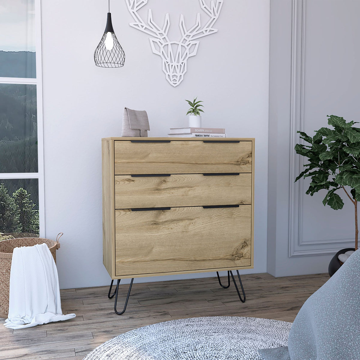 Praga Three-Drawer Dresser with Hairpin Legs