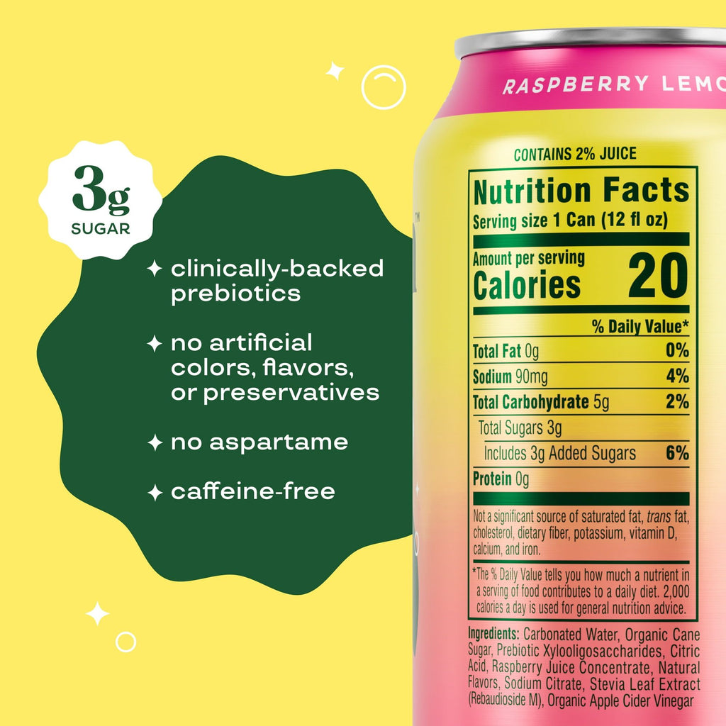 Raspberry Lemon Prebiotic Soda Without Caffeine
