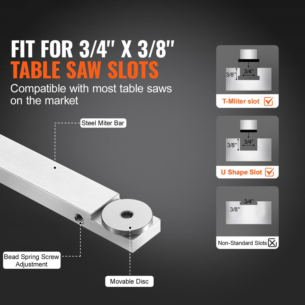 Precision Table Saw Miter Gauge with Preset Angle Stops