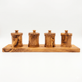 Premium Olive Wood Canister Set with Carved Storage Base - Elegant Countertop Kitchen Organizers for - 4-canister set plus base