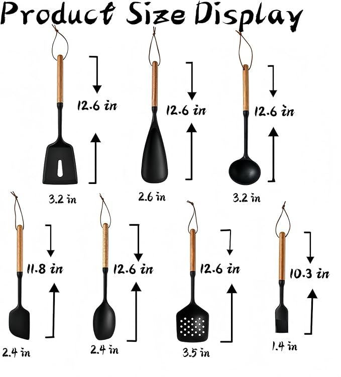 Sleek Black Cooking Utensil Set