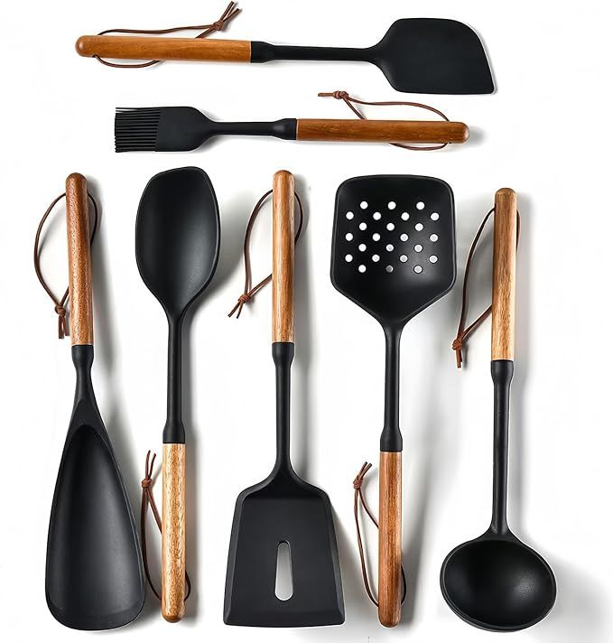 Sleek Black Cooking Utensil Set