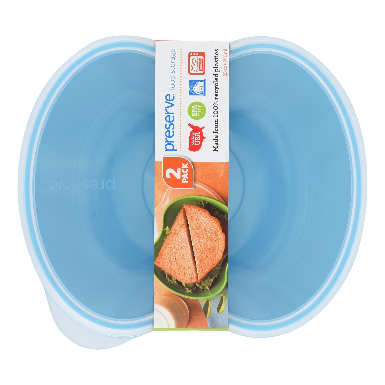 Preserve Small Square Food Storage Containers, Aqua, 2-Pack
