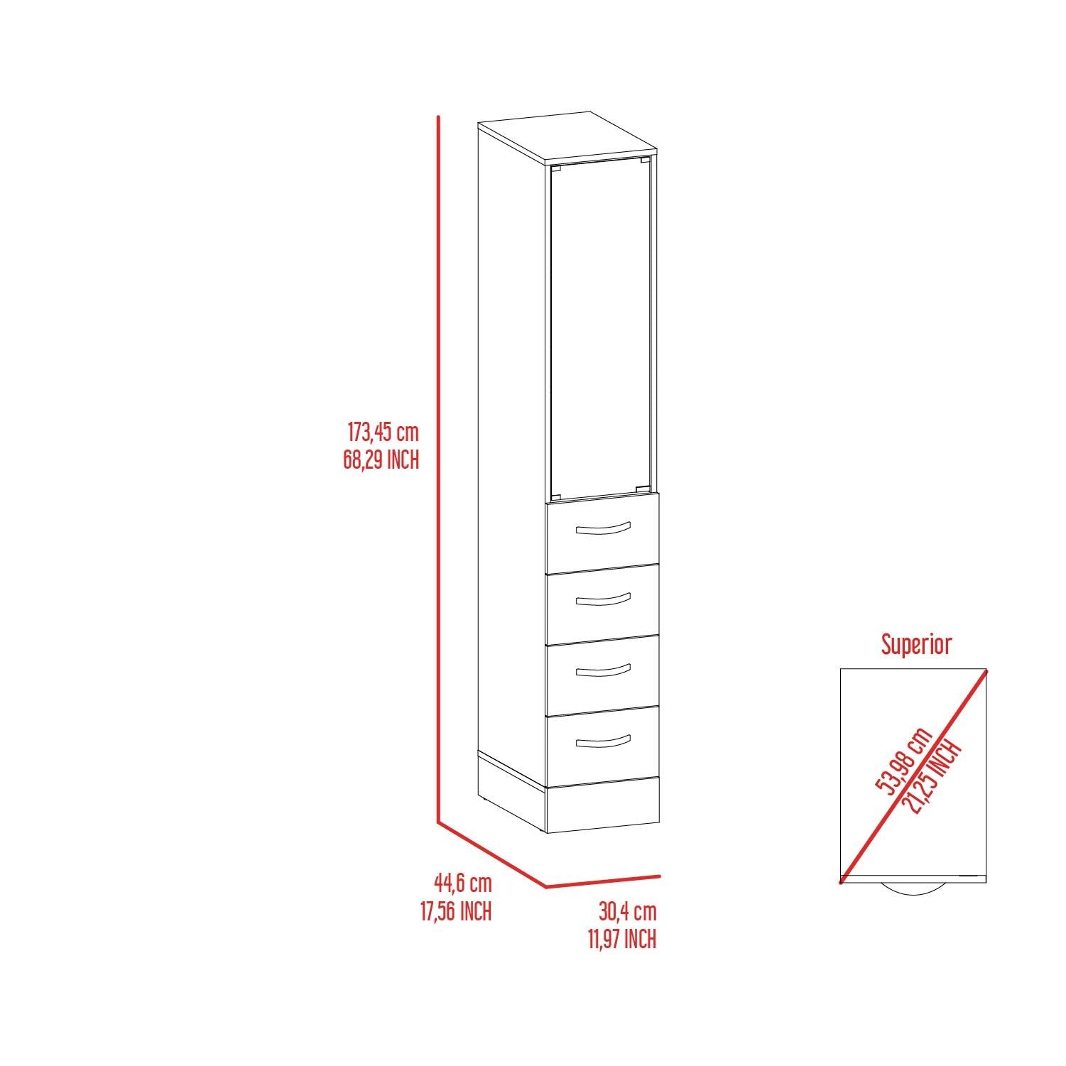 Preston Linen Cabinet – Three Shelves, Three Drawers, Glass Door