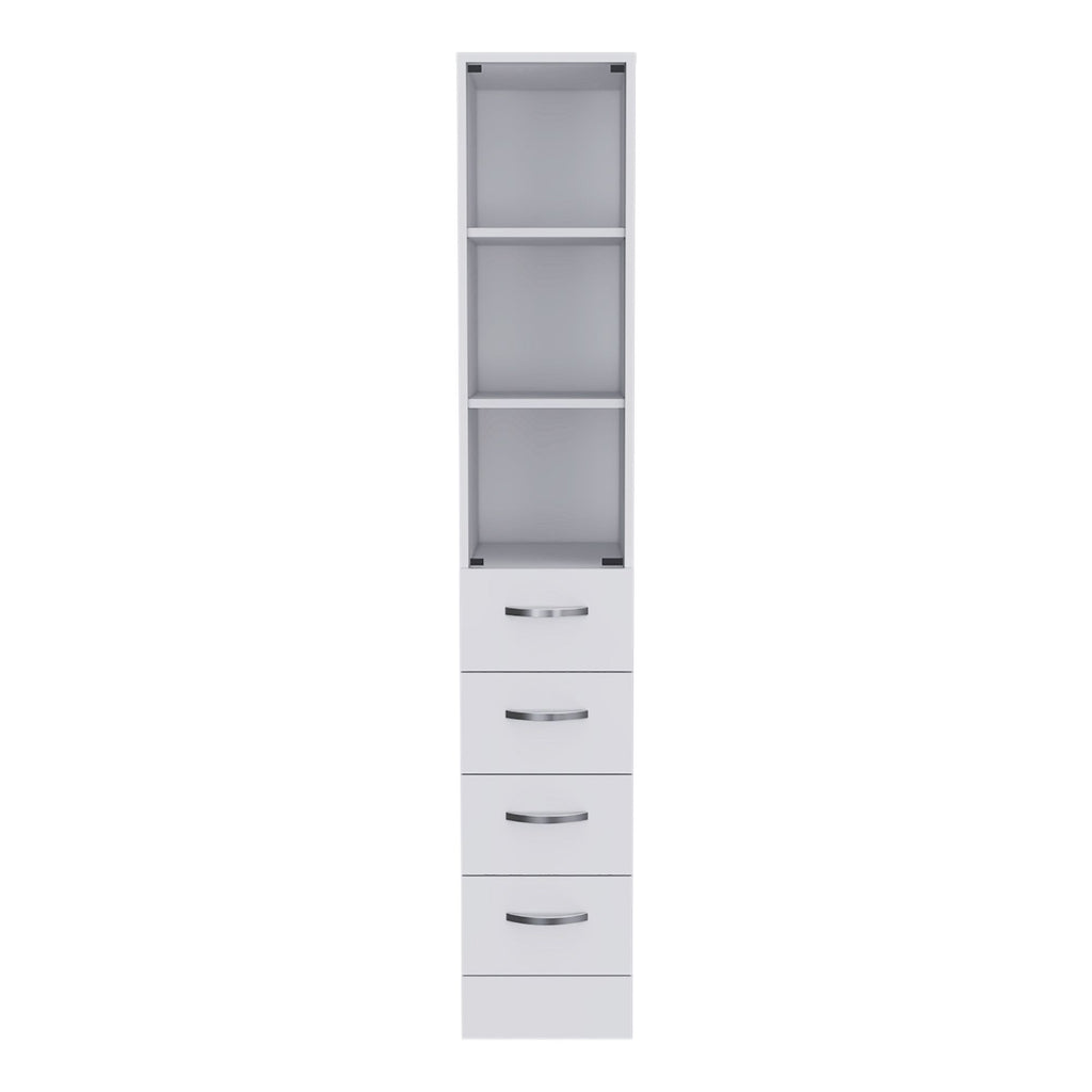 Preston Linen Cabinet – Three Shelves, Three Drawers, Glass Door