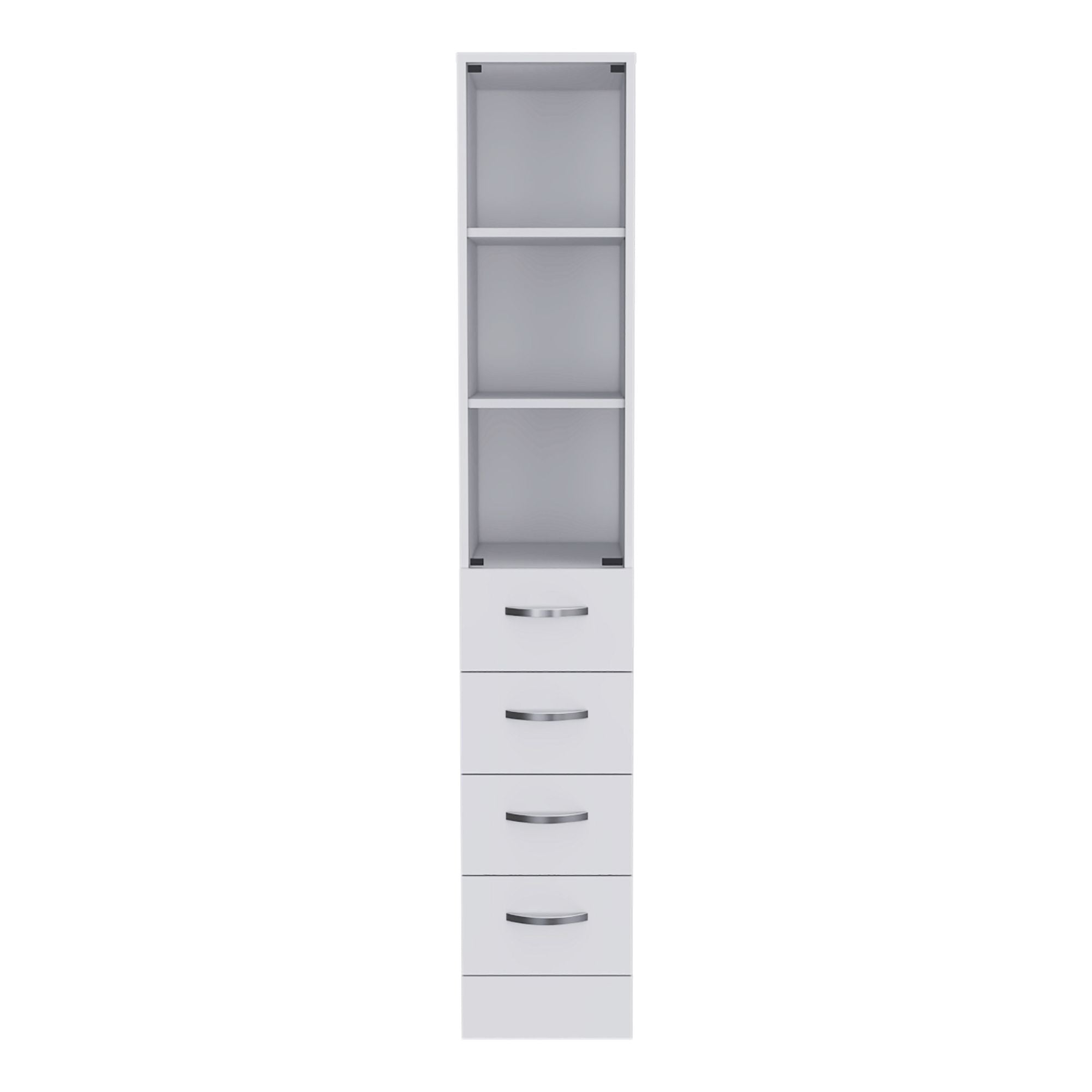 Preston Linen Cabinet – Three Shelves, Three Drawers, Glass Door