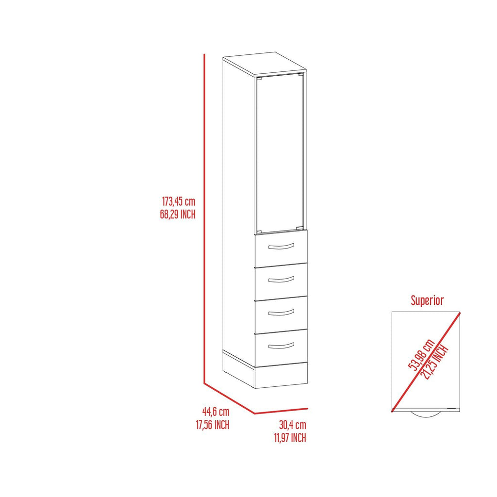 Preston Linen Cabinet – Three Shelves, Three Drawers, Glass Door
