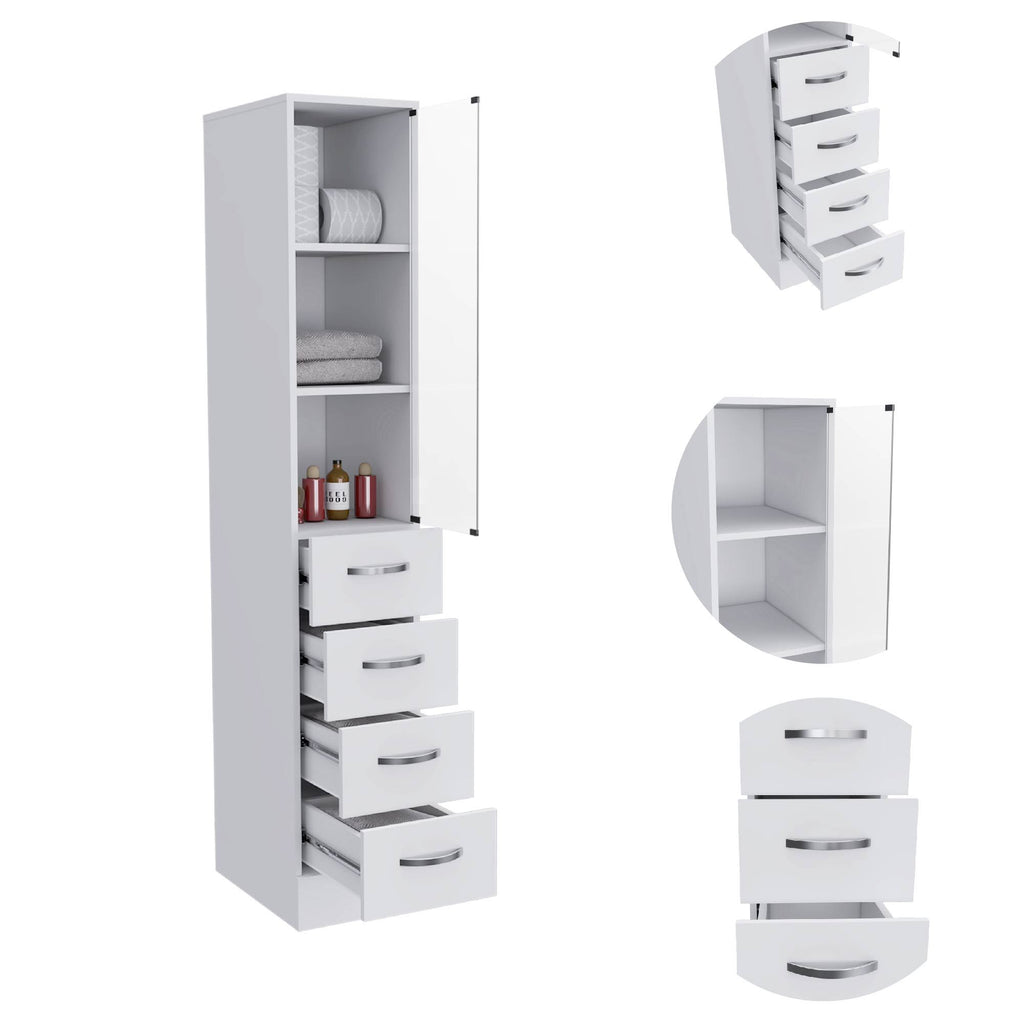 Preston Linen Cabinet – Three Shelves, Three Drawers, Glass Door