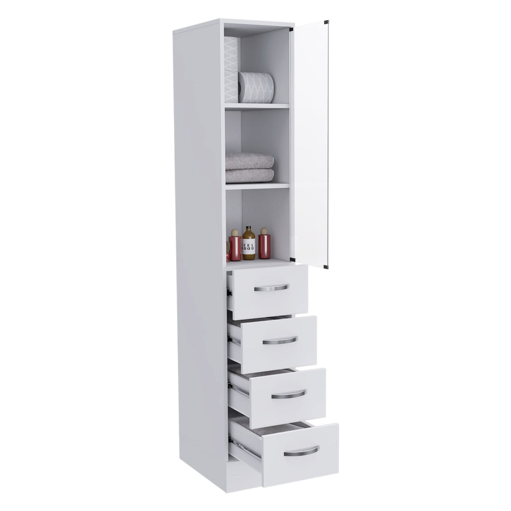 Preston Linen Cabinet – Three Shelves, Three Drawers, Glass Door